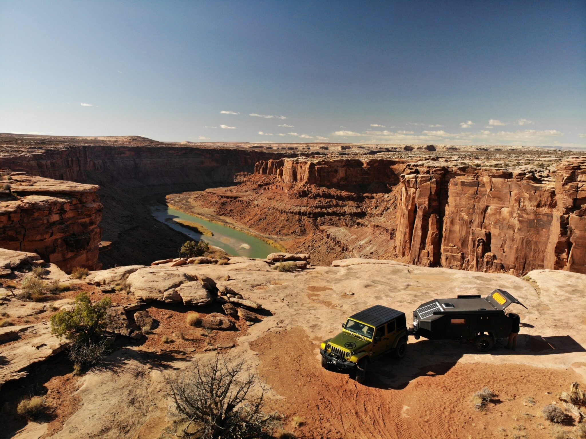 Bruder expedition trailer overlooking a canyon